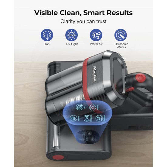 Abolee Bed Vacuum Cleaner, 6-in-1 Mattress Vacuum Cleaner Bed Vacuum Cleaner with UV-C Light & 15kPa Suction, Powerful Double-Cup Handheld Vacuum, Corded Handheld Vacuum for Dust, Silver-Gray