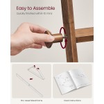 VASAGLE Blanket Ladder for Living Room, 5-Tier Wooden Ladder Shelf, Decorative Farmhouse Blanket Rack with Synthetic Leather Bag, Metal Hooks, Side Hooks, for Bedroom, Caramel Brown ULLS022K01