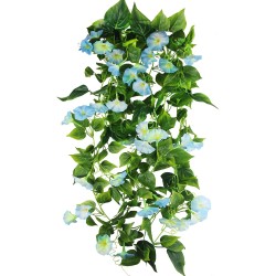 CISDUEO 2 Pcs Artificial Vines for Outdoors Silk Morning Glory Vines 15Feet Hanging Plants Blue Flowers Garland Fake Green Plant Morning Glories for Home Decor Wall Fence Wedding Hanging Baskets