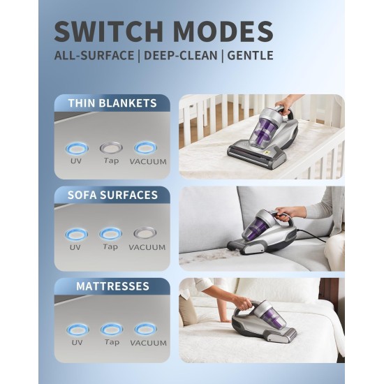 Jimmy Mattress Vacuum Cleaner, Anti-allergen Bed Vacuum Cleaner with UV-C Light & High Heating Tech, 14Kpa Suction 480W Powerful Handheld Vacuums for Dust & Pet Hair(JV35, Corded)