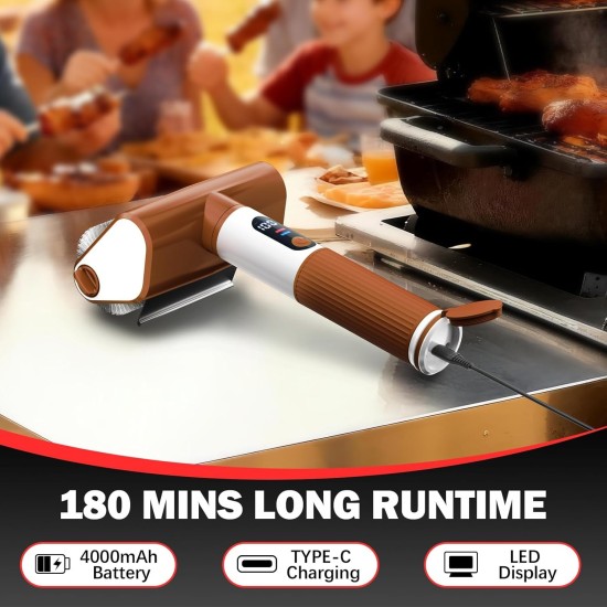 Electric Grill Brush, 2-Speed BBQ Grill Brush with LED Light/Screen Powerful Cleaning 800RPM/4000mAh/2 Brush Heads No Bristle Shedding Rechargeable Lightweight Grill Cleaner for Outdoor/Camping