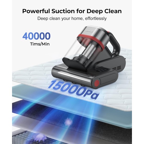 Abolee Bed Vacuum Cleaner, 6-in-1 Mattress Vacuum Cleaner Bed Vacuum Cleaner with UV-C Light & 15kPa Suction, Powerful Double-Cup Handheld Vacuum, Corded Handheld Vacuum for Dust, Silver-Gray