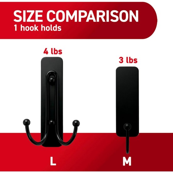 Command Medium Matte Black Wall Hook, 2 Coat Hooks and 4 Strips, Damage-Free Hanging with Adhesive, No Tools Great for Hanging Home Decor, Holds up to 3 lb