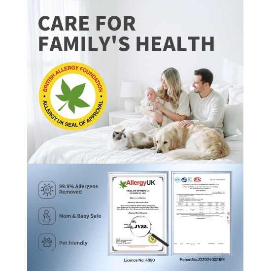 Jimmy Mattress Vacuum Cleaner, Anti-allergen Bed Vacuum Cleaner with UV-C Light & High Heating Tech, 14Kpa Suction 480W Powerful Handheld Vacuums for Dust & Pet Hair(JV35, Corded)