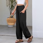 Duyang Women Linen Wide Leg Pants Casual Summer Palazzo Pants Beach Vacation Outfits Flowy Loose Trousers with Pockets