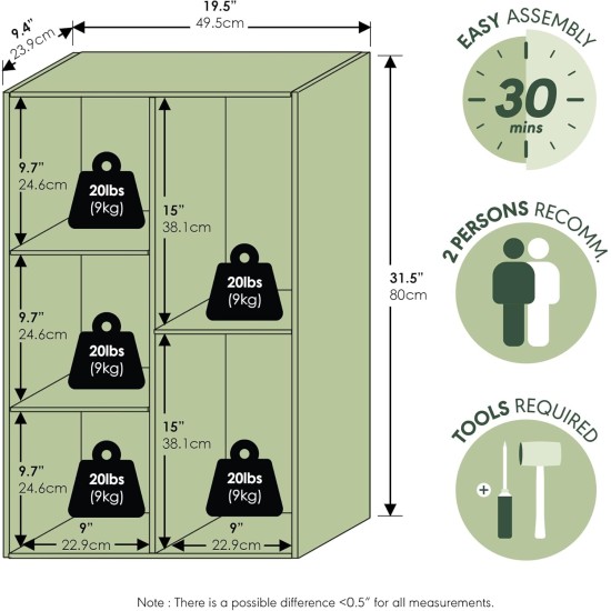 Furinno LUDER Book Shelf, 5-Cube Bookshelf, Reversible Bookcase, 9.4 x 19.5 x 31.5, for Living Room, Bedroom, Home Office, Blackwood