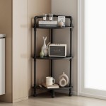 Aduanbang Fun Memories 3-Tier Corner Shelf Stand, Grey Storage Bookshelf for Bathroom, Living Room, Kitchen, Home Office