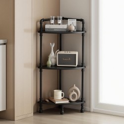 Aduanbang Fun Memories 3-Tier Corner Shelf Stand, Grey Storage Bookshelf for Bathroom, Living Room, Kitchen, Home Office