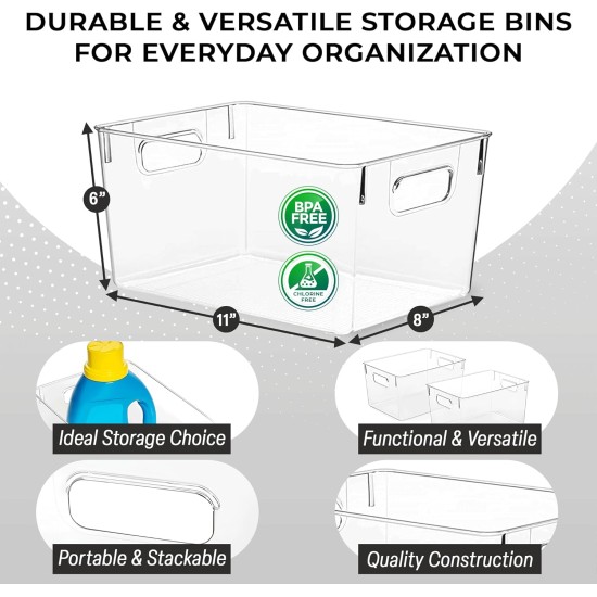 ClearSpace Clear Plastic Storage Bins – Pantry Organizers & Storage Containers, Cabinet Organizer - Home Organization Must Haves for Kitchen, Laundry Room, Office, Closet, Garage & Freezer