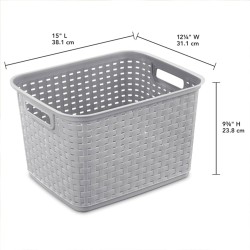 Sterilite 6-Pack Tall Weave Basket, Woven Plastic Storage Baskets for Organization, Cement Gray - Organizing Bin Containers with Handles for Bedroom, Bathroom, Dorm, Laundry Room, and Closet