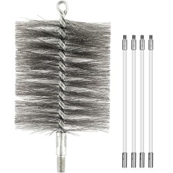50-inch Long Tent Wood Burning Stove Pipe Cleaning Brush with Stainless Steel Bristles, and Chimney Cleaning Wire Brush with 4 Flexible Rods, 2.5'' Brush Heads