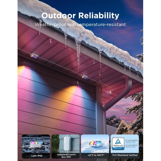 Govee Permanent Outdoor Lights Prism, 200ft with 72 Triple-Color Lighting Heads, 100+ Scene Modes, Up to 60lm for Outdoor Decor, IP68 Waterproof, Works with Alexa, Google Assistant & Matter, White