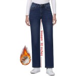 KDF Women's Fleece Lined Jeans Women Straight Leg Winter Fleece Lined Pants High Waist Lined Jeans Heated Wide Leg Jeans