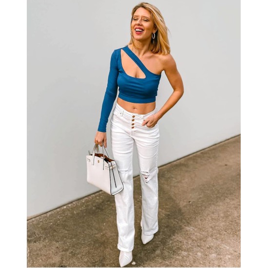 LookbookStore High Waisted Ripped Flare Jeans for Women Distressed Bell Bottom Jeans Wide Leg Pants