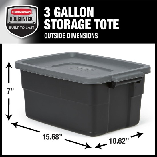 Rubbermaid 6-Pack Heavy Duty Durable 3 GAL Totes for Storage with Snap Lids and Handles, Plastic Storage Bins Stackable Black Gray for Home and Garage (3 GAL - 6 Pack Solid Black and Grey) Rubbermaid 6-Pack Heavy Duty Durable 3 GAL Totes for Storage with Snap Lids and Handles, Plastic Storage Bins Stackable Black Gray for Home and Garage (3 GAL - 6 Pack Solid Black and Grey)