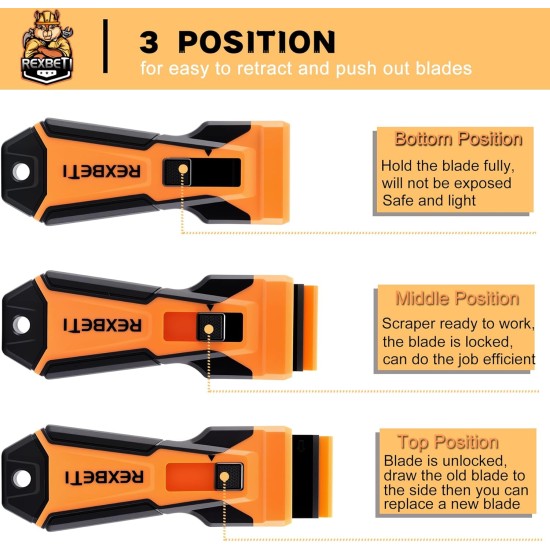 REXBETI Razor Blade Scraper Tool, 1 Pack Razor Scraper with Extra 157Pcs Razor Blades -7Pcs Metal and 150Pcs Plastic Blades, Cleaning Scraper Tool, Cooktop, Paint, Glass Scraper