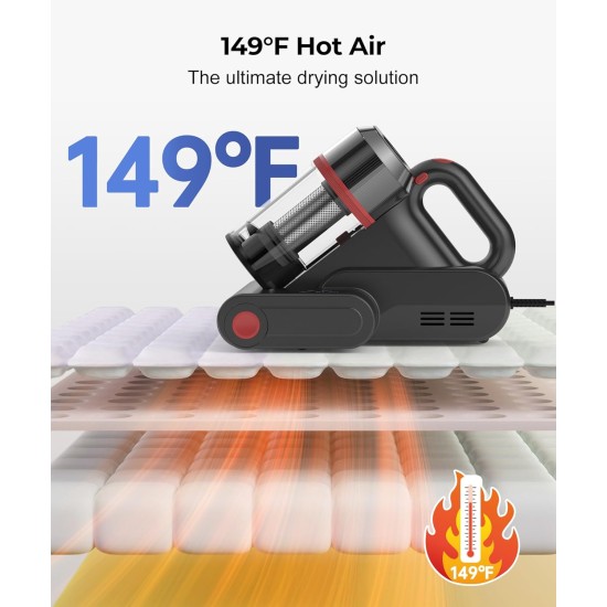 Abolee Bed Vacuum Cleaner, 6-in-1 Mattress Vacuum Cleaner Bed Vacuum Cleaner with UV-C Light & 15kPa Suction, Powerful Double-Cup Handheld Vacuum, Corded Handheld Vacuum for Dust, Silver-Gray