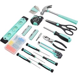 Amazon Basics 142-Piece Household Tool Kit for Home Repair, Hand Tools with Storage Case, 13.39 x 9.25 x 2.95 inch, Turquoise