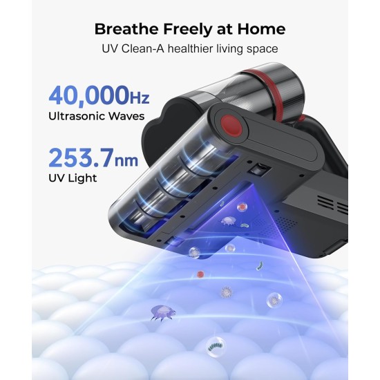 Abolee Bed Vacuum Cleaner, 6-in-1 Mattress Vacuum Cleaner Bed Vacuum Cleaner with UV-C Light & 15kPa Suction, Powerful Double-Cup Handheld Vacuum, Corded Handheld Vacuum for Dust, Silver-Gray