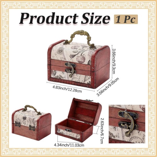 Retro Small Wooden Pirate Keepsake Box Vintage Treasure Chest Mini European Decorative PU Leather Jewelry Stroage Cases with Handle for Jewelry Pearl Trinkets Birthday Gifts