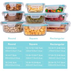 Glass Food Storage Containers with Lids, [18 Piece] Glass Meal Prep Containers, Containers for Food Storage with Lids, BPA Free & Leak Proof (9 Lid & 9 Container)