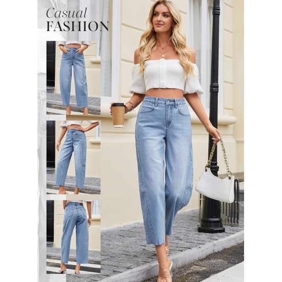 Dokotoo Casual Jeans for Women Loose Baggy Wide Leg Jeans Woman High Waisted Stretchy Denim Pants with Pockets