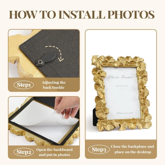 Cuspin 5x7 Picture Frame, Vintage Ornate Gold Resin Frame with Glass Front, Ginkgo Leaf Textured Photo Frame for Wall Hanging or Tabletop Display, Retro Design Home Decor Gift Cuspin 5x7 Picture Frame, Vintage Ornate Gold Resin Frame with Glass Front, Ginkgo Leaf Textured Photo Frame for Wall Hanging or Tabletop Display, Retro Design Home Decor Gift