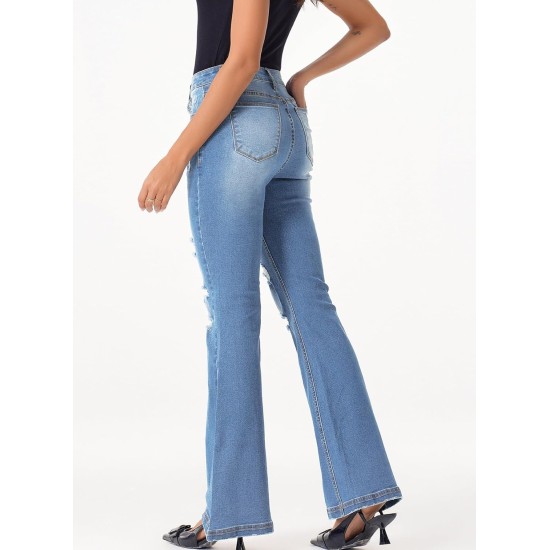 Sidefeel Women's High Waisted Bell Bottom Bootcut Jeans Flared Wide Leg Denim Pants