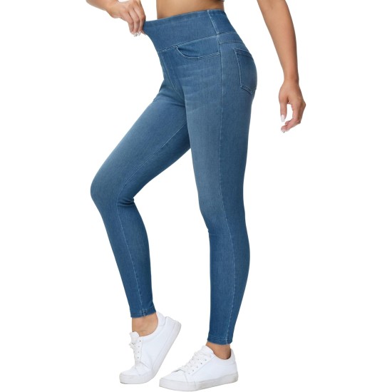 THE GYM PEOPLE Women's High Waisted Jeggings Pants Stretchy Tummy Control Skinny Jean Leggings with Pockets