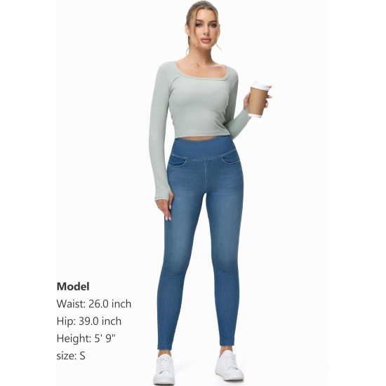 THE GYM PEOPLE Women's High Waisted Jeggings Pants Stretchy Tummy Control Skinny Jean Leggings with Pockets