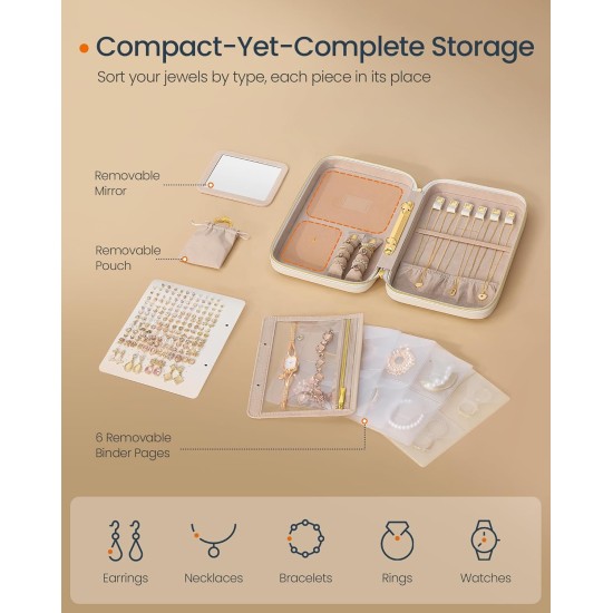 SONGMICS HOME Travel Jewelry Case, Jewelry Organizer Box with Mirror, Jewelry Pouch, Woven Embossed PU Leather, Hard Shell, Large Capacity, Gift Idea, Cloud White UJBC204W01 SONGMICS HOME Travel Jewelry Case, Jewelry Organizer Box with Mirror, Jewelry Pouch, Woven Embossed PU Leather, Hard Shell, Large Capacity, Gift Idea, Cloud White UJBC204W01