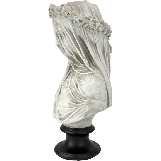 Design Toscano Veiled Maiden Indoor Bust Statue, 9 Inch Wide, 14 Inch Tall, Cast Stone Resin, Antiqued White Finish with a Black Painted Base