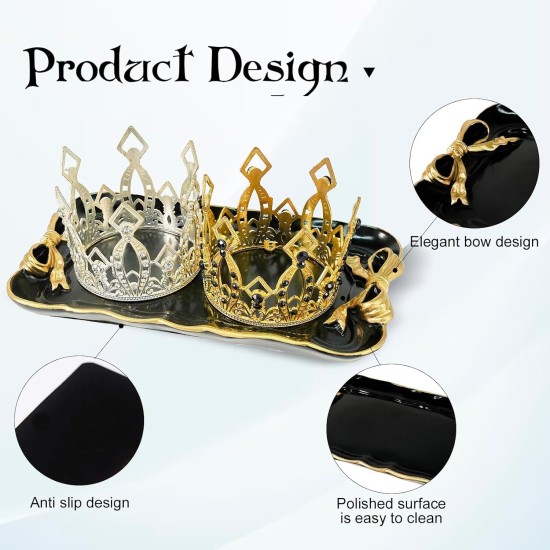 Vintage Decorative Tray Jewelry Tray Towel Tray Storage Tray Rings Necklace Bracelets Earrings Trays Cosmetics Jewelry Organizer Retro Design Bow Decor Resin Plate Coquette Room Decor (Black)