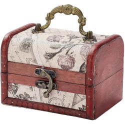 Retro Small Wooden Pirate Keepsake Box Vintage Treasure Chest Mini European Decorative PU Leather Jewelry Stroage Cases with Handle for Jewelry Pearl Trinkets Birthday Gifts