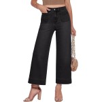 GRAPENT Cropped Jeans for Women Trendy 2026 Wide Leg High Waisted Patch Pocket Stretchy Denim Pants Short Trouser Jeans