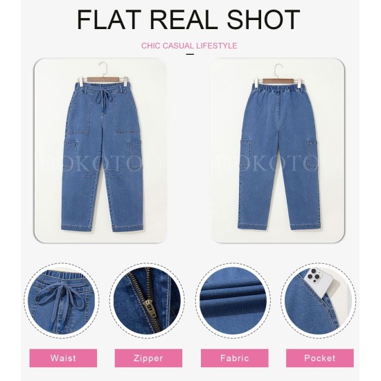 Dokotoo Jeans for Women Casual High Waisted Straight Wide Leg Pants Loose Cargo Denim Pants with Pockets