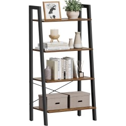 VASAGLE Ladder Shelf, 4-Tier Bookshelf, Storage Rack, Bookcase with Steel Frame, for Living Room, Home Office, Kitchen, Bedroom, Industrial Style, Rustic Brown and Ink Black ULLS44X
