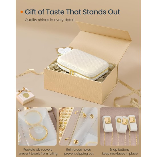 SONGMICS HOME Travel Jewelry Case, Jewelry Organizer Box with Mirror, Jewelry Pouch, Woven Embossed PU Leather, Hard Shell, Large Capacity, Gift Idea, Cloud White UJBC204W01 SONGMICS HOME Travel Jewelry Case, Jewelry Organizer Box with Mirror, Jewelry Pouch, Woven Embossed PU Leather, Hard Shell, Large Capacity, Gift Idea, Cloud White UJBC204W01