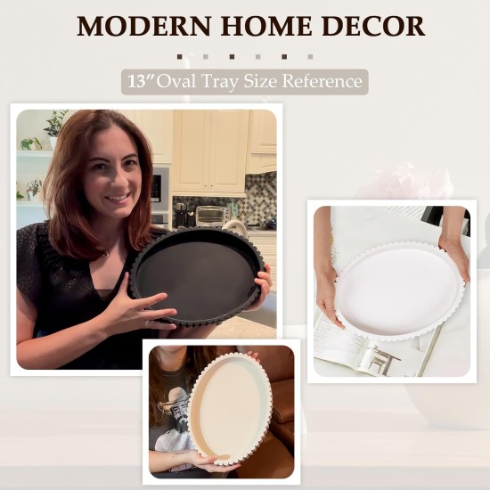 Oval Tray for Coffee Table Decor, 13" Concrete Tray, Table Centerpieces Decorative Trays for Home Decor, Modern Decorative Trays for Coffee Tables, Centerpiece Trays, Black