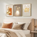 Framed Modern Luxury Gold Wall Art, Set of 3 Piece Contemporary Paintings Artwork for Walls, Golden Prints Pictures with Gold Frame, Wall Decor for Living Room, Hallway, Bedroom, Office 16x24 Inch