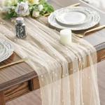 Artoid Mode 10PCS Pearl Beige Gauze Table Runner 120 Inch 10FT, Seasonal Sheer Dining Holiday Wedding Birthday Baby Shower Table Decor for Home Party Artoid Mode 10PCS Pearl Beige Gauze Table Runner 120 Inch 10FT, Seasonal Sheer Dining Holiday Wedding Birthday Baby Shower Table Decor for Home Party