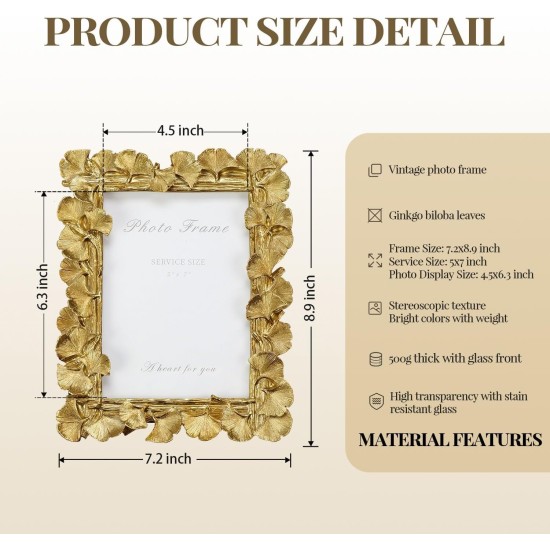 Cuspin 5x7 Picture Frame, Vintage Ornate Gold Resin Frame with Glass Front, Ginkgo Leaf Textured Photo Frame for Wall Hanging or Tabletop Display, Retro Design Home Decor Gift Cuspin 5x7 Picture Frame, Vintage Ornate Gold Resin Frame with Glass Front, Ginkgo Leaf Textured Photo Frame for Wall Hanging or Tabletop Display, Retro Design Home Decor Gift