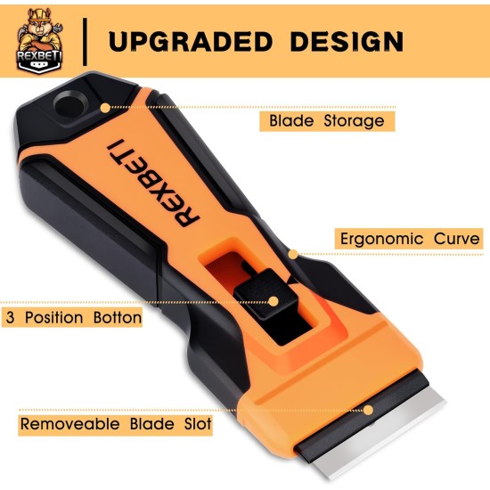 REXBETI Razor Blade Scraper Tool, 1 Pack Razor Scraper with Extra 157Pcs Razor Blades -7Pcs Metal and 150Pcs Plastic Blades, Cleaning Scraper Tool, Cooktop, Paint, Glass Scraper