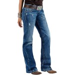 Flamingals Women's Retro Mid Rise Bootcut Flare Jeans Distressed Stitch Stretch Denim Pants Without Belt