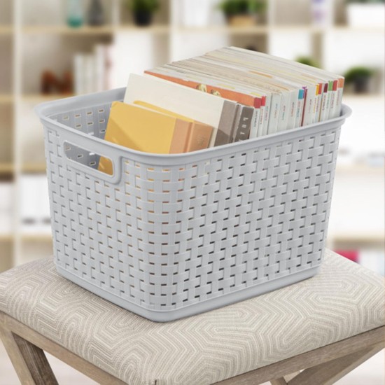 Sterilite 6-Pack Tall Weave Basket, Woven Plastic Storage Baskets for Organization, Cement Gray - Organizing Bin Containers with Handles for Bedroom, Bathroom, Dorm, Laundry Room, and Closet