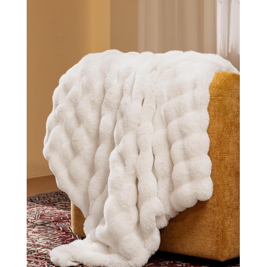 Ultra Soft Cozy Faux Fur Throw Blanket, Fuzzy Plush Thick Bubble Blanket, Luxury Fluffy Blanket for Couch, Sofa, Bedroom, and Living Room, 50x60 Inches, Cream White Ultra Soft Cozy Faux Fur Throw Blanket, Fuzzy Plush Thick Bubble Blanket, Luxury Fluffy Blanket for Couch, Sofa, Bedroom, and Living Room, 50x60 Inches, Cream White