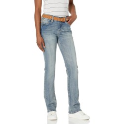 WallFlower Women's Legendary Slim Bootcut Mid-Rise Belted Insta Stretch Juniors Jeans (Standard and Plus)