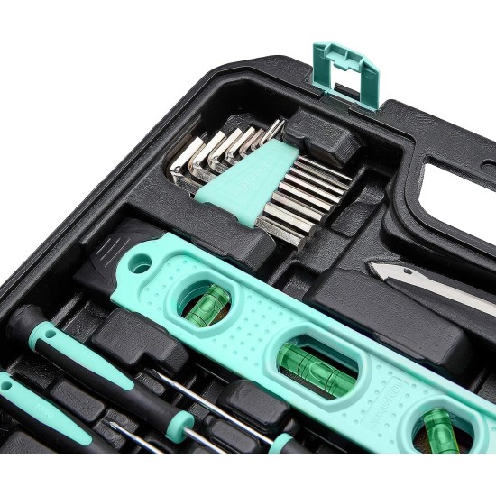 Amazon Basics 142-Piece Household Tool Kit for Home Repair, Hand Tools with Storage Case, 13.39 x 9.25 x 2.95 inch, Turquoise