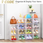 12 Pack Clear Shoe Storage Organizer with Magnetic Door,Stackable Plastic Shoe Boxes for Sneakers,Boots,and Heels,Space-Saving Foldable Shoe Rack for Closet,Durable Shoe Cabinet Organizer,White
