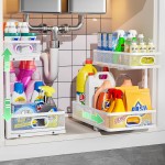 Under Sink Organizer, Height Adjustable 2 Tier Under Sink Organizers and Storage, Slide Out Metal Cabinet Organizers, Pull Out Sink Storage Drawer Shelf for Kitchen Bathroom Cabinet, White, 2 Pack